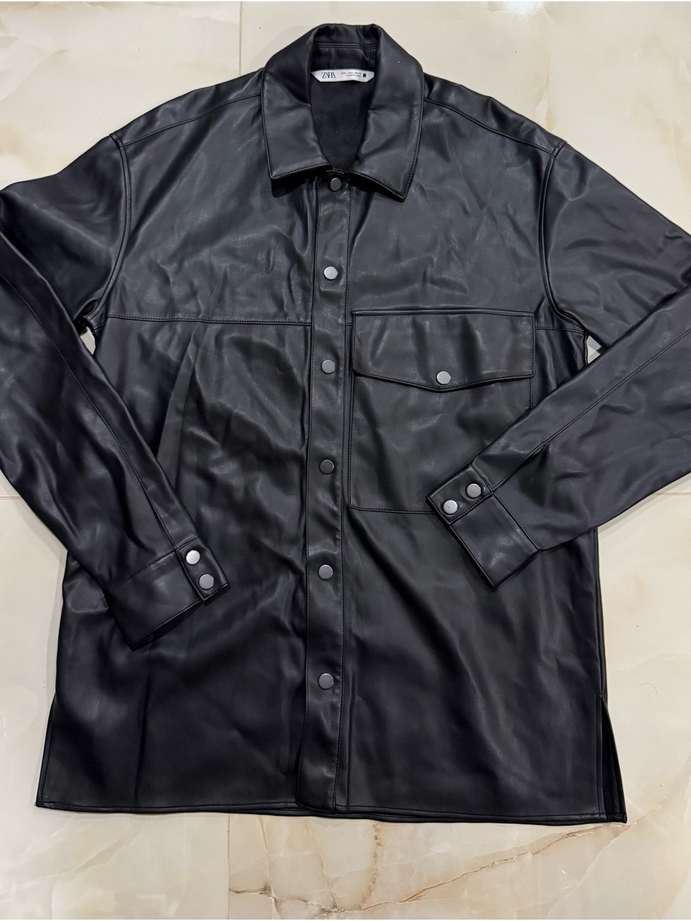 ZARA Black Faux-Leather Lightweight Shacket